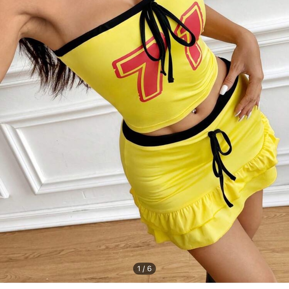 Yellow Tube Top and Skirt Set
